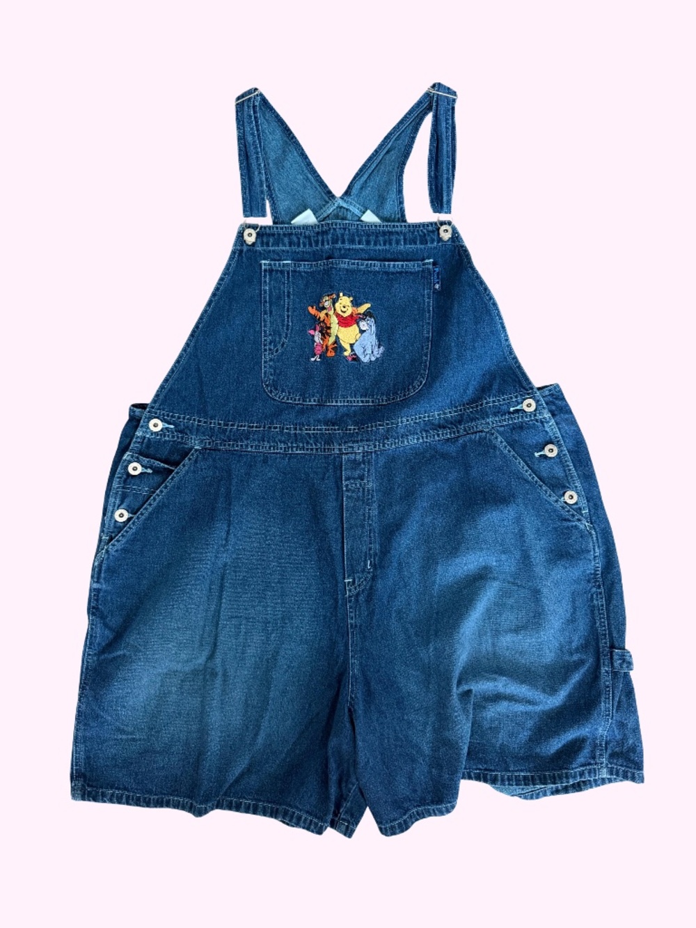 Vintage Disney Winnie the Pooh Embroidered Plus Sz 24W Denim Bib Short Overalls